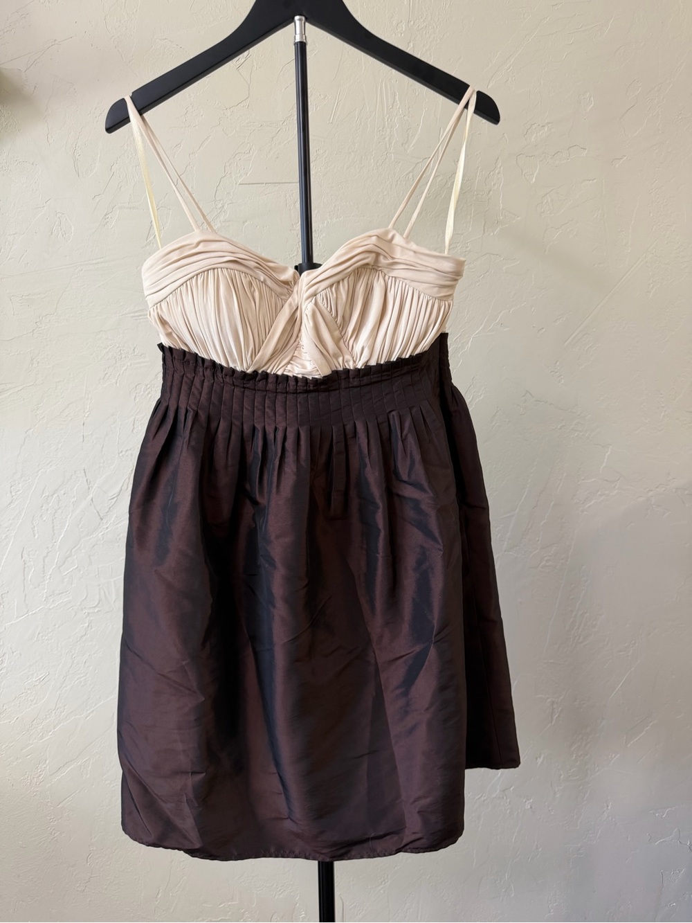 Max & Cleo Cream and Dark Brown Pleated Bust Cocktail Dress